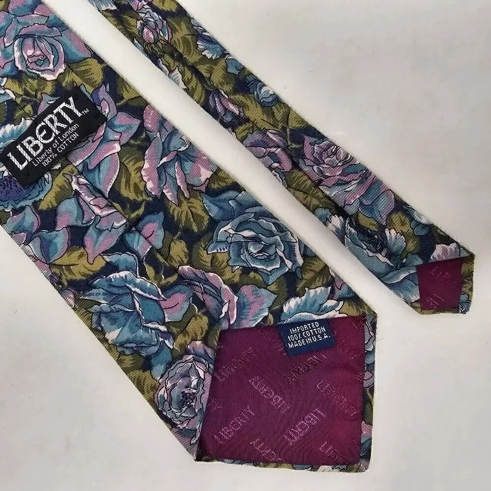 LIBERTY LONDON COTTON TIE PINK BLUE ROSE FLORAL DRAWING PAINTING TEXTURED 4